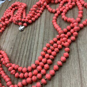 Teng Yue Multi Strands Salmon Pink Rolled Paper Bead Necklace
